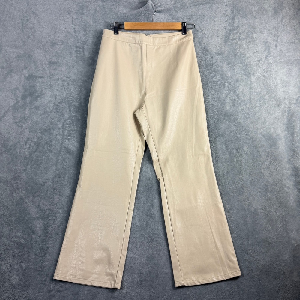 Altered State Womens Medium Cream Faux Leather Straight Leg Pants Office Siren